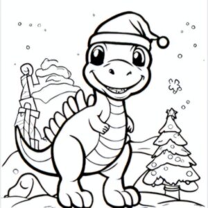 Dinosaur Christmas with tree